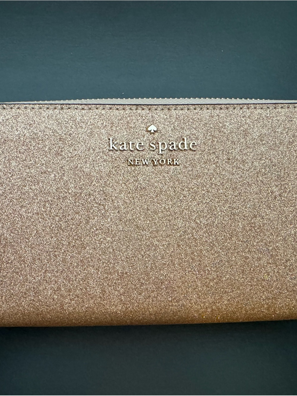kate spade New York Rose Gold Glitter Zip-Around Wallet
